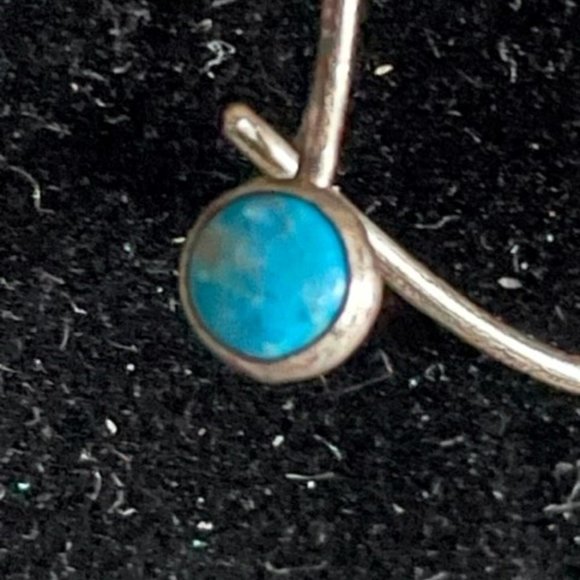 Sterling Silver Sleeping Beauty Turquoise Long Wire Earrings Vintage 1960's - Picture 5 of 7